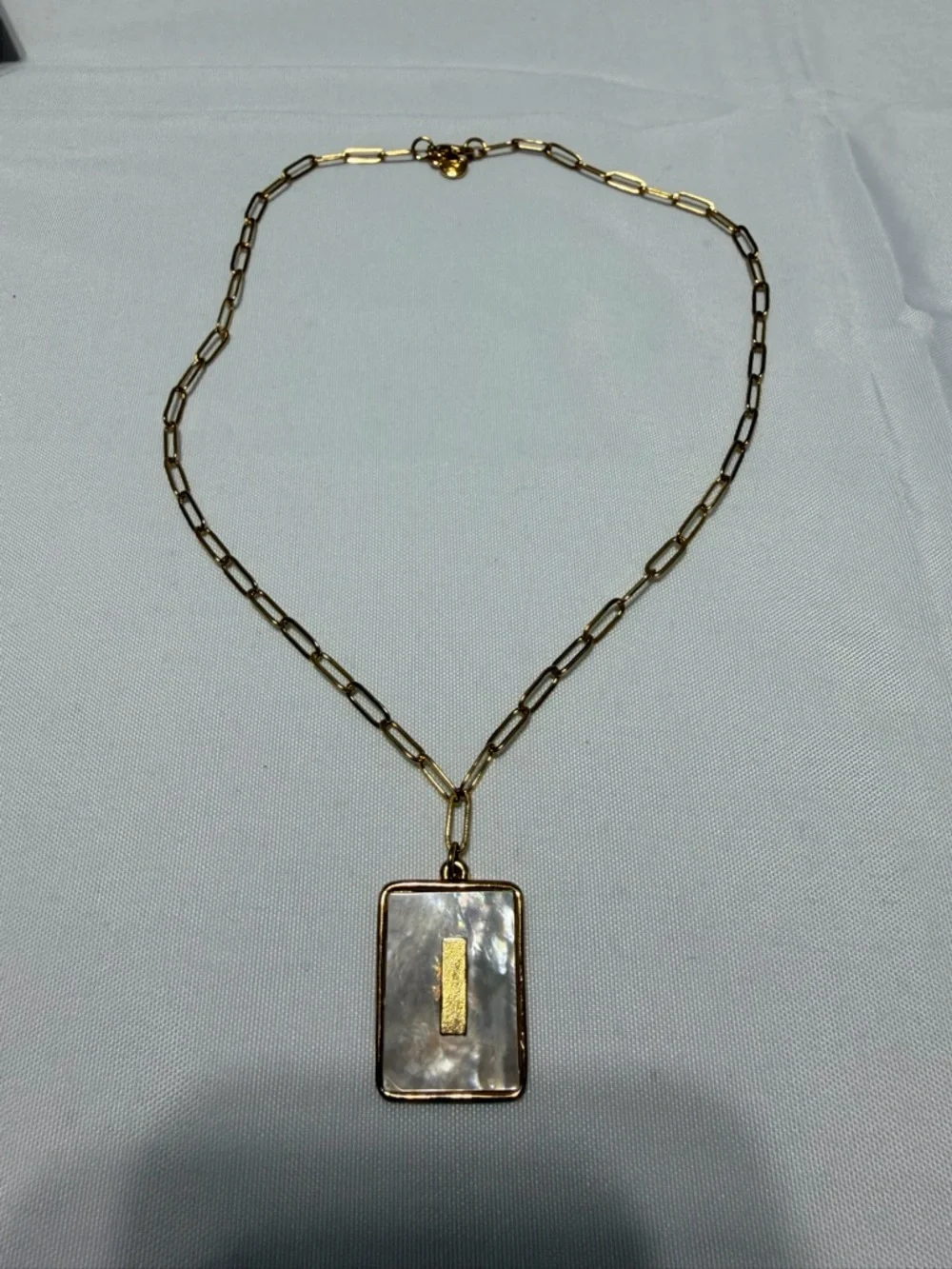 Gold & Mother-of-Pearl Rectangular Pendant Necklace - Initial I Accent - Picture 2 of 4